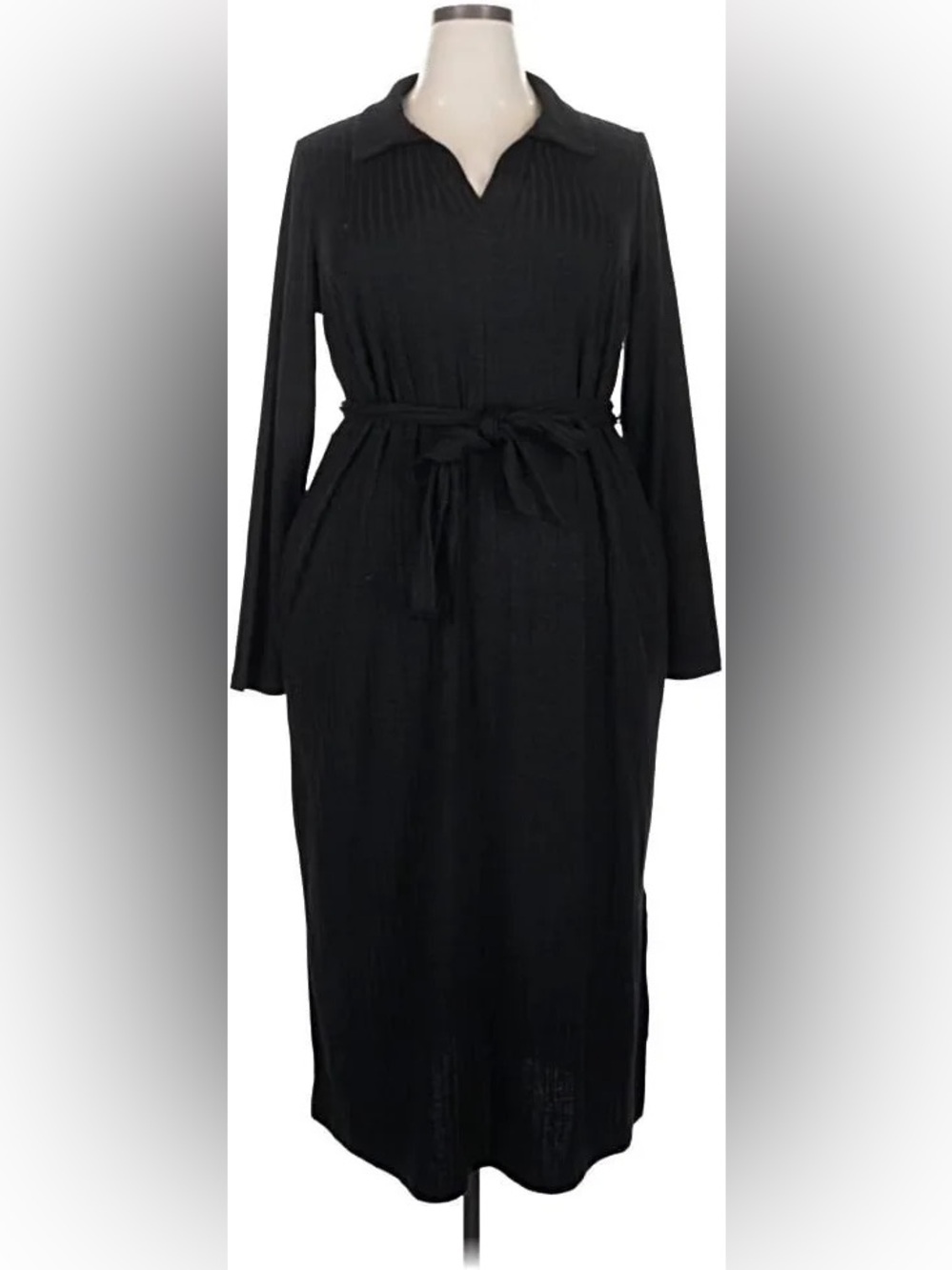 LANE BRYANT nwt Black Ribbed Long Sleeve Collared V-Neck Dress
